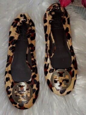 NWOT  $250 Tory Burch Reva Calf Hair Leopard Ballet Flats Sz 9